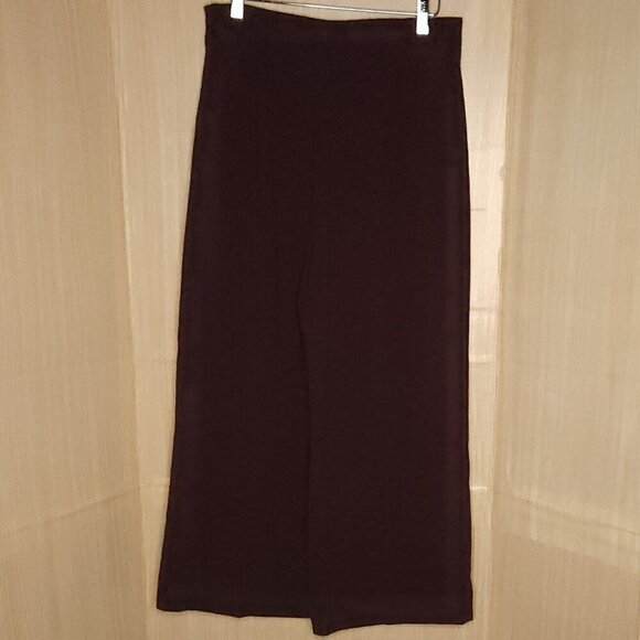 Zara Maroon Red Wide Leg Side Zip Cropped Pants Large - Picture 3 of 7
